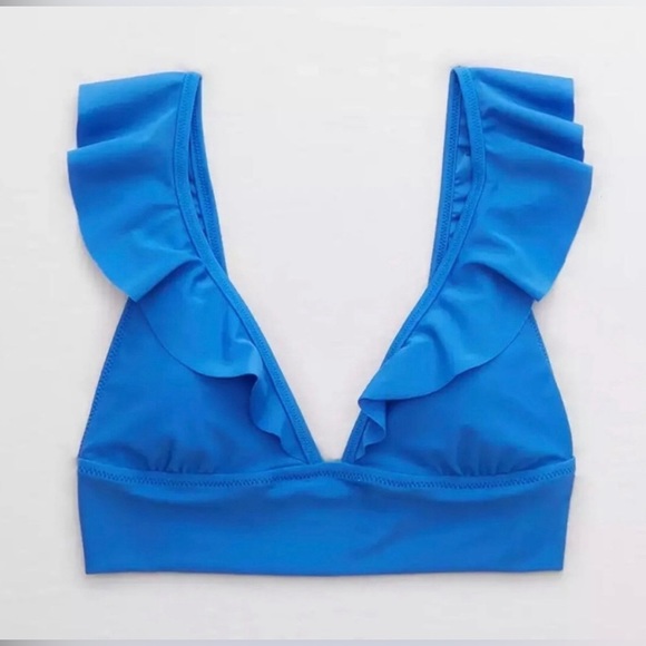 NWOT Aerie Women’s Blue Longline Ruffle Bikini Swim Top - Picture 4 of 9